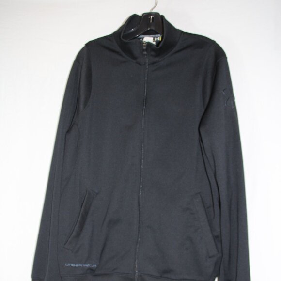 Under Armour Sweatshirt Men's XL Black Full Zip Mock Neck Loose Fleece Lined - Picture 1 of 7